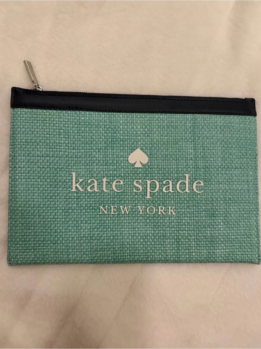 kate spade Mint Green Logo Pouch with Black Trim